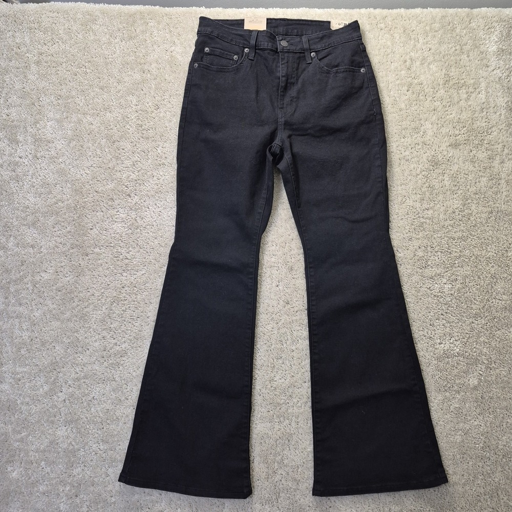 Levis Jeans 726 High Rise Flare Womens 29/30 Black Slim Stretch Disco 70s Retro - Picture 9 of 14